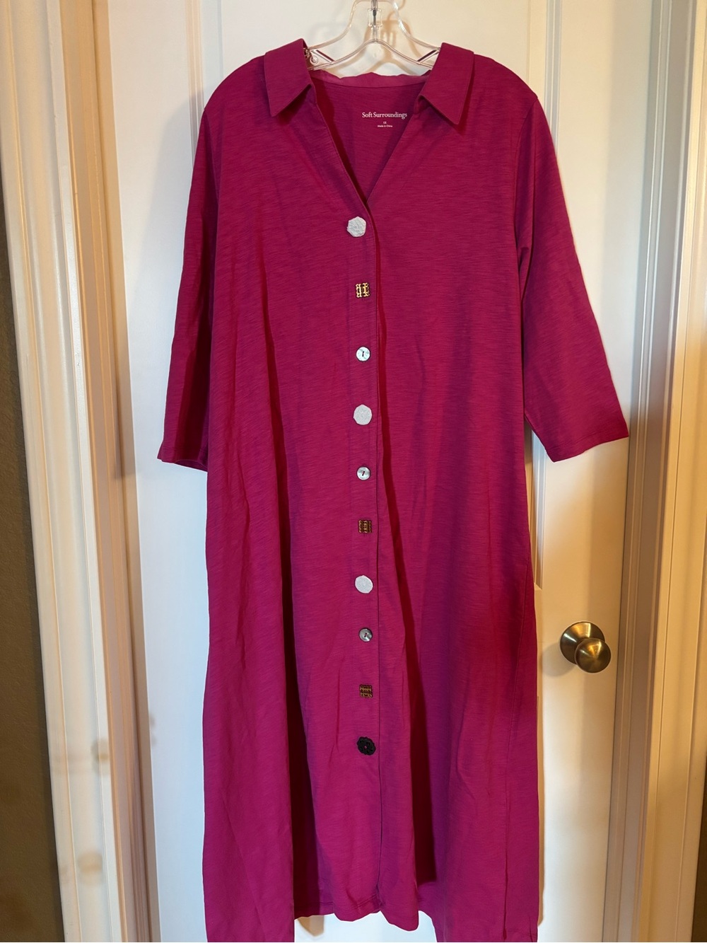 Soft Surroundings Magenta Button-Front Midi Dress